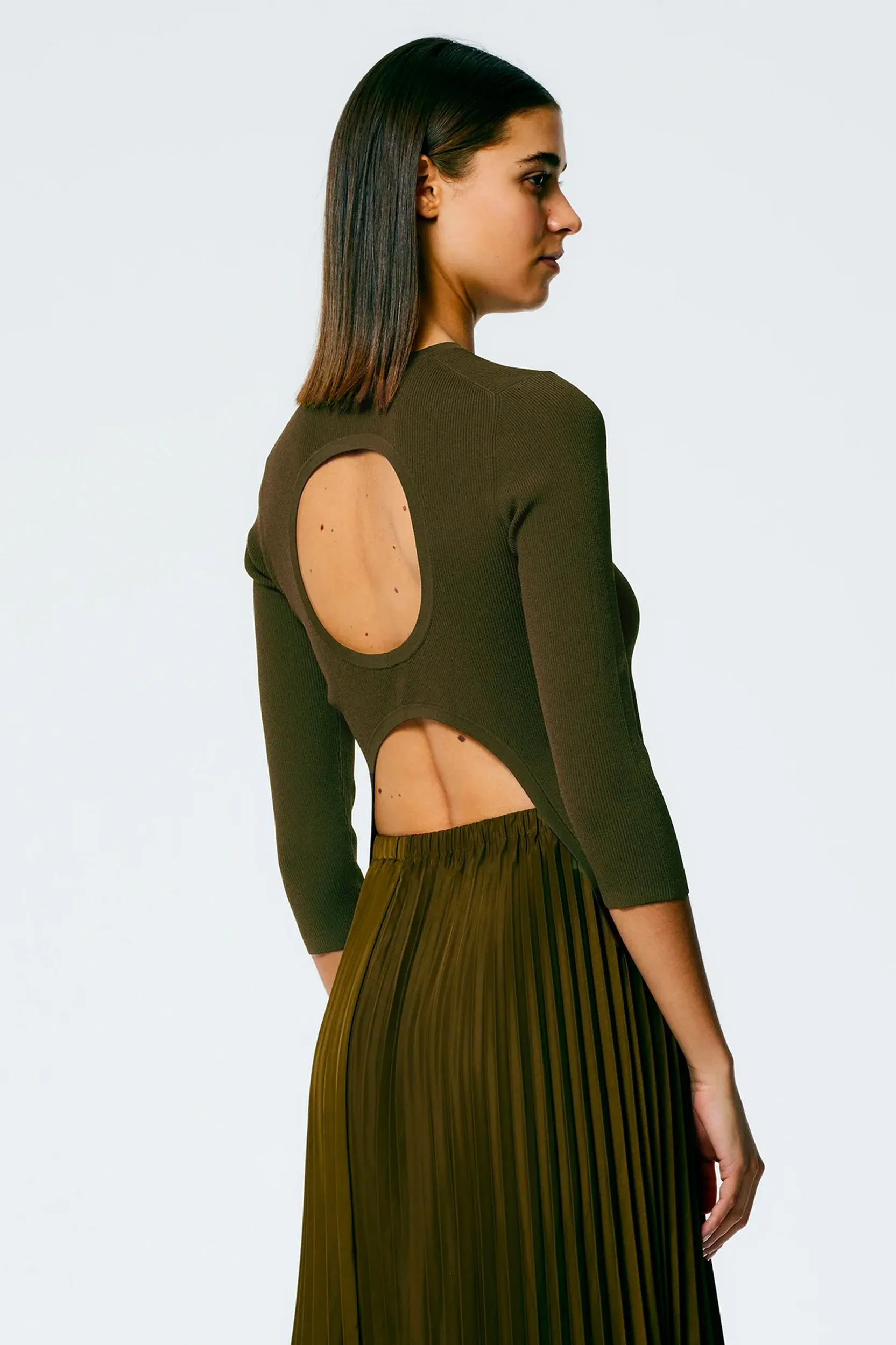 Giselle Openback Stretch Sweater in Wood