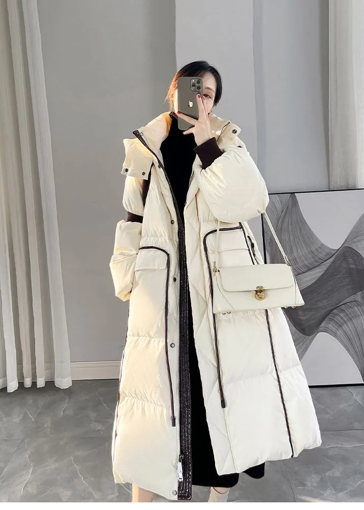 Hooded Lantern Sleeve Down Coat