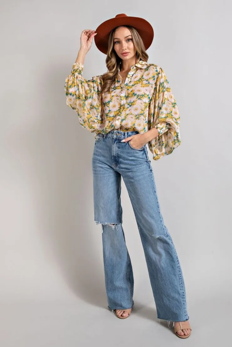 Jezabelle Balloon Sleeve Blouse - Floral Print