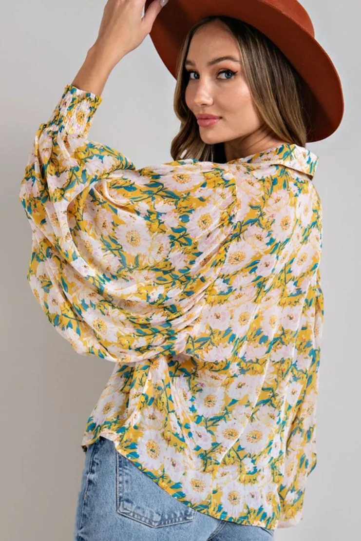 Jezabelle Balloon Sleeve Blouse - Floral Print