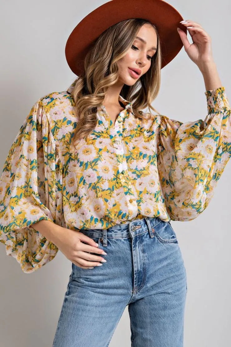 Jezabelle Balloon Sleeve Blouse - Floral Print