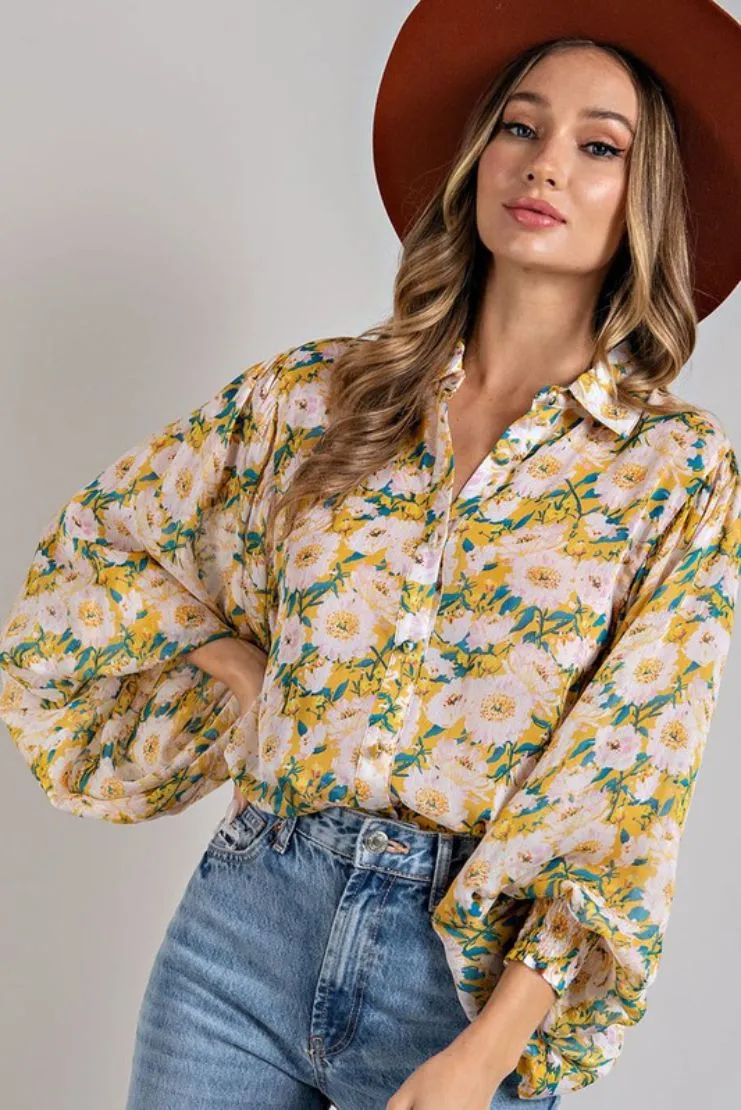 Jezabelle Balloon Sleeve Blouse - Floral Print