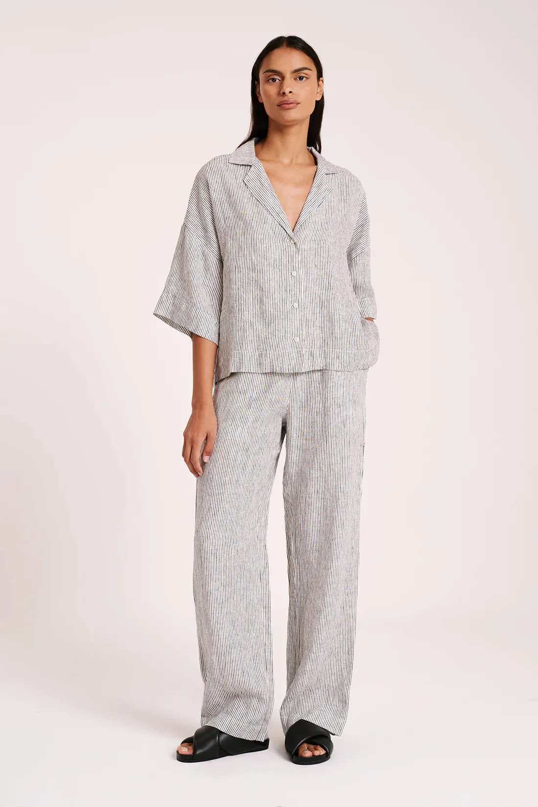 LOUNGE STRIPE LINEN PANT | PINSTRIPE
