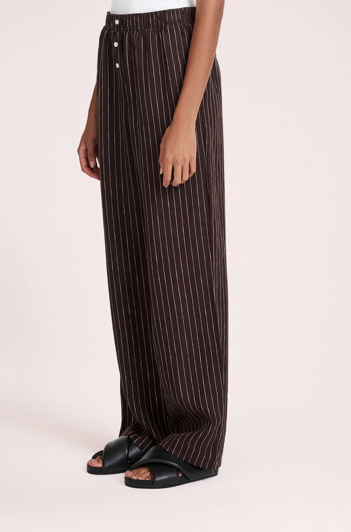 LOUNGE STRIPE LINEN PANT | RAISIN STRIPE