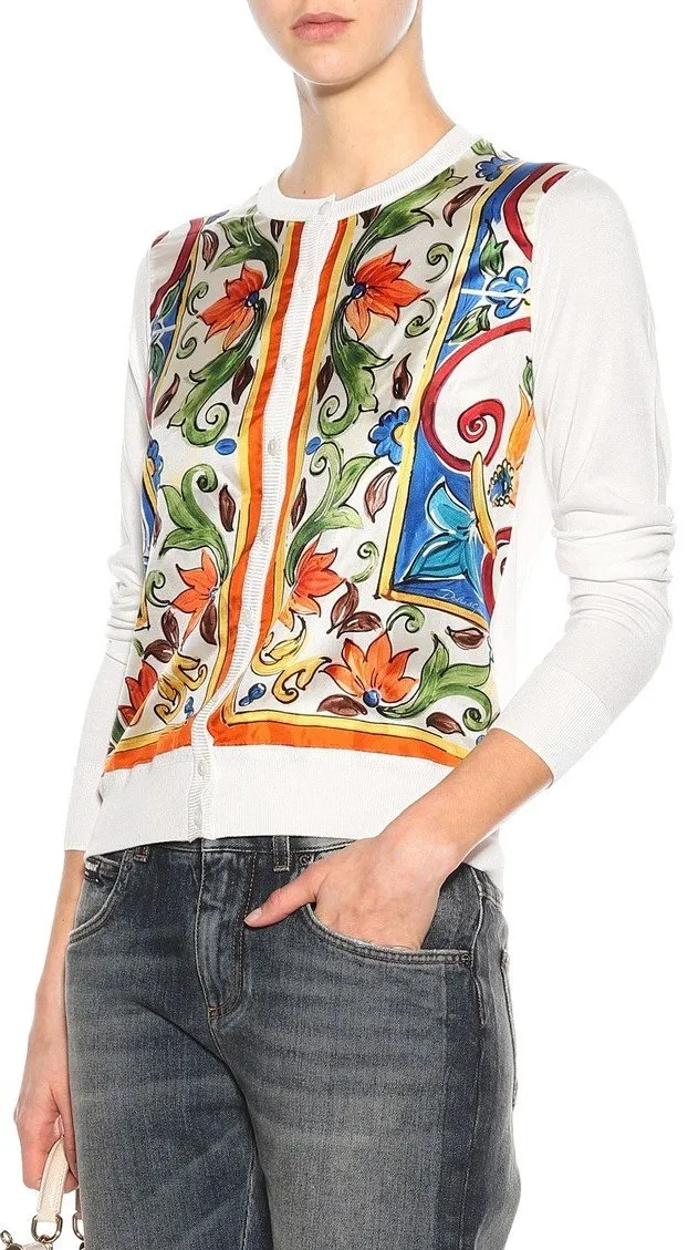 'Majolica' Printed Cardigan Sweater