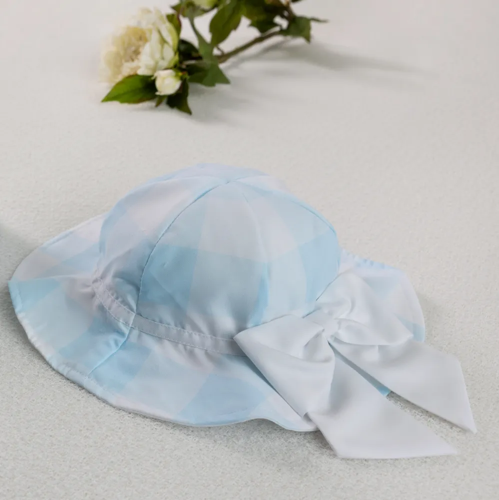 Meia Pata Girls Bow Blue Chess Sun Hat