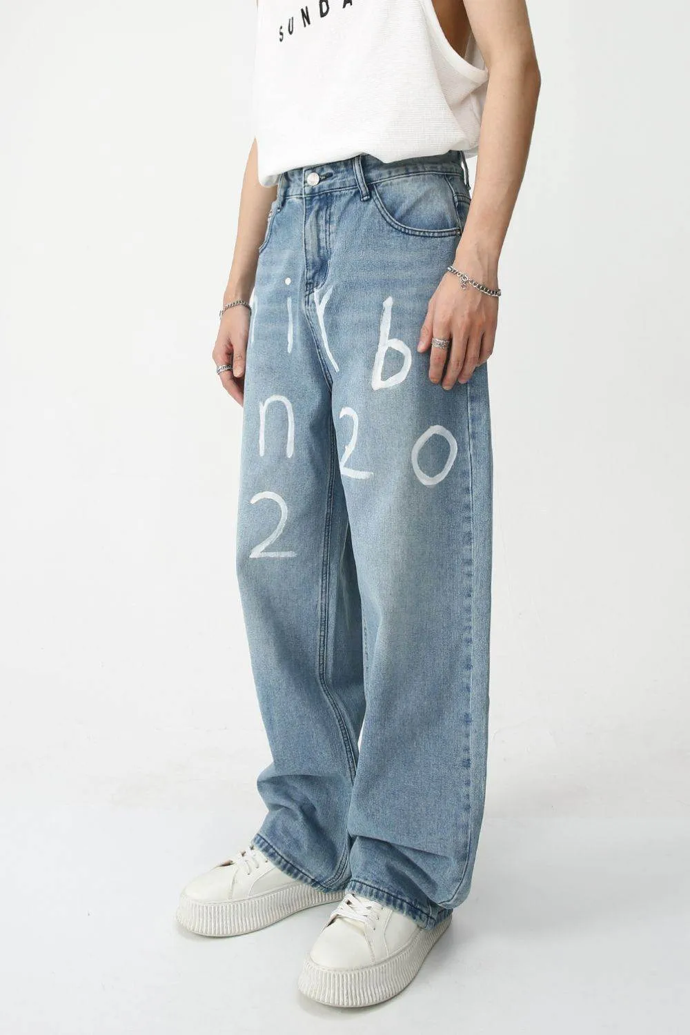 Men's Graffiti Wide Leg Jeans