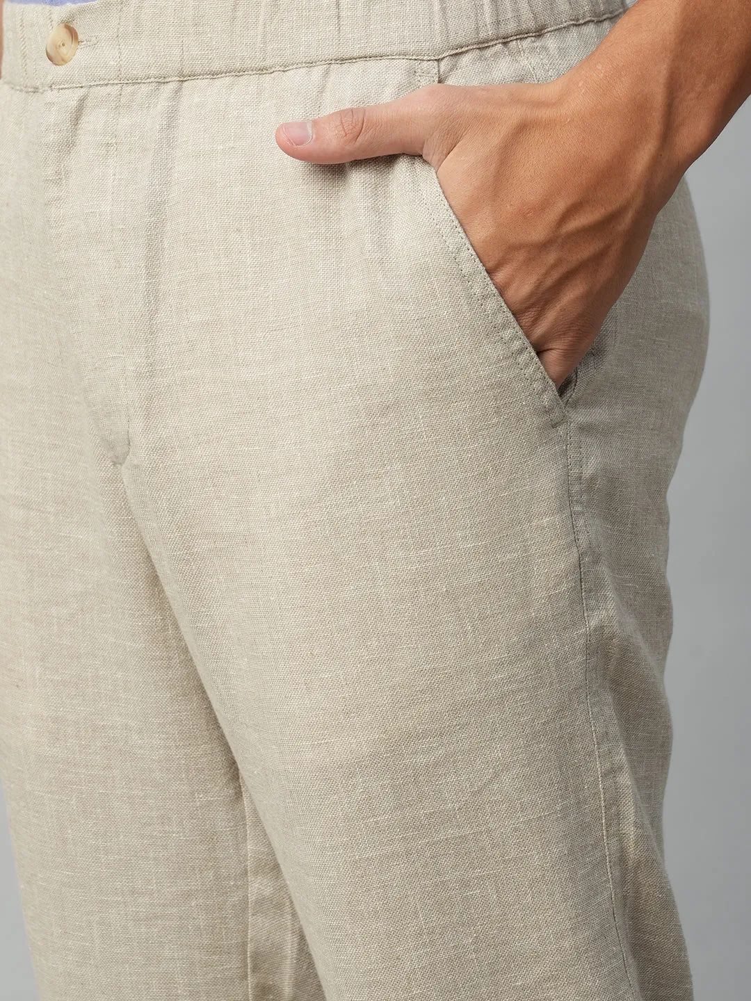 Men's Natural Cotton Linen Regular Fit Draw String Pant
