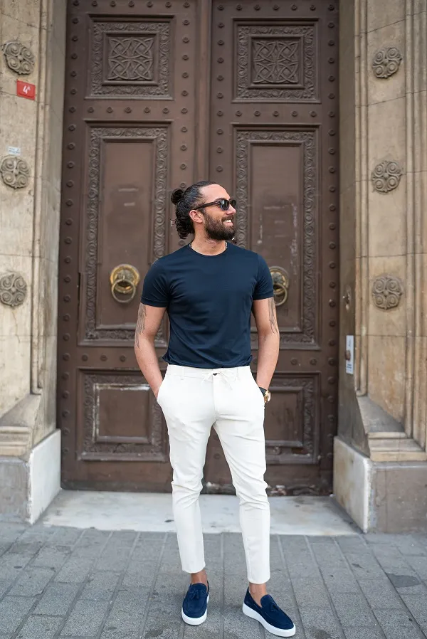 Navy Blue Round Neck T-Shirt for Men by GentWith