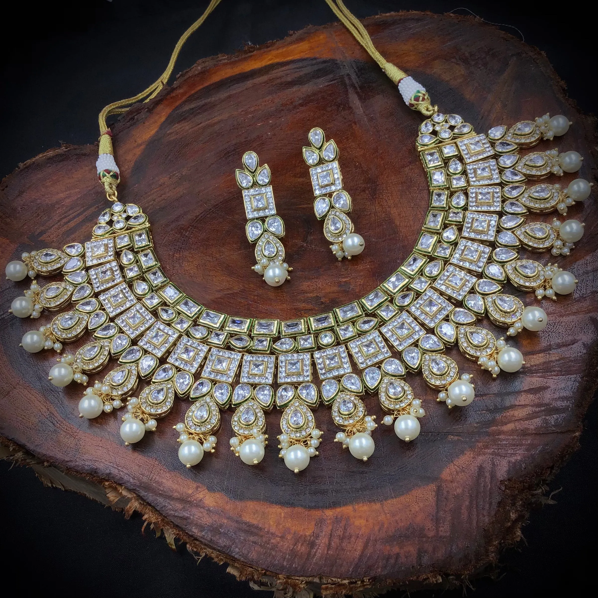 Polki Necklace Set 12555-9041