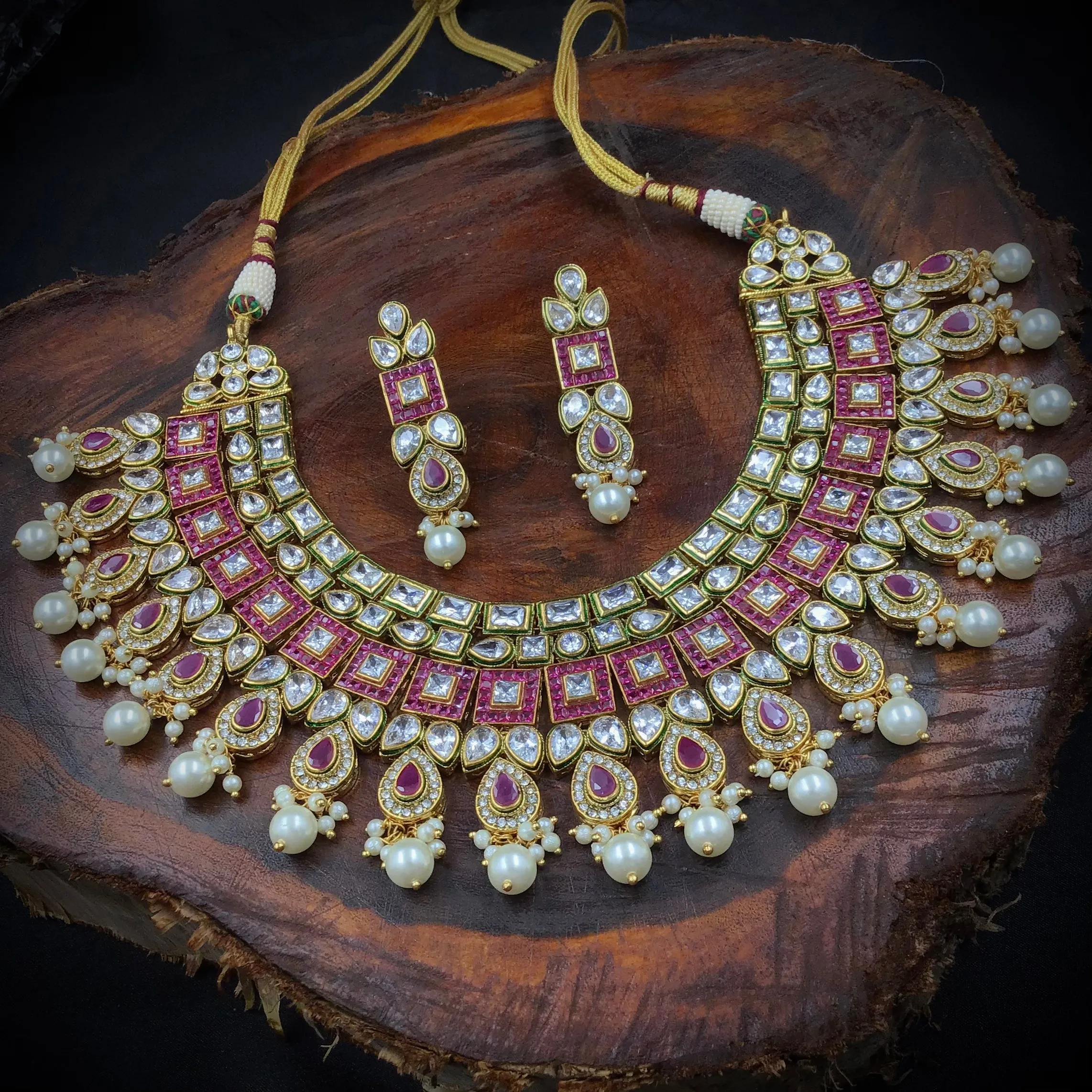 Polki Necklace Set 12555-9041