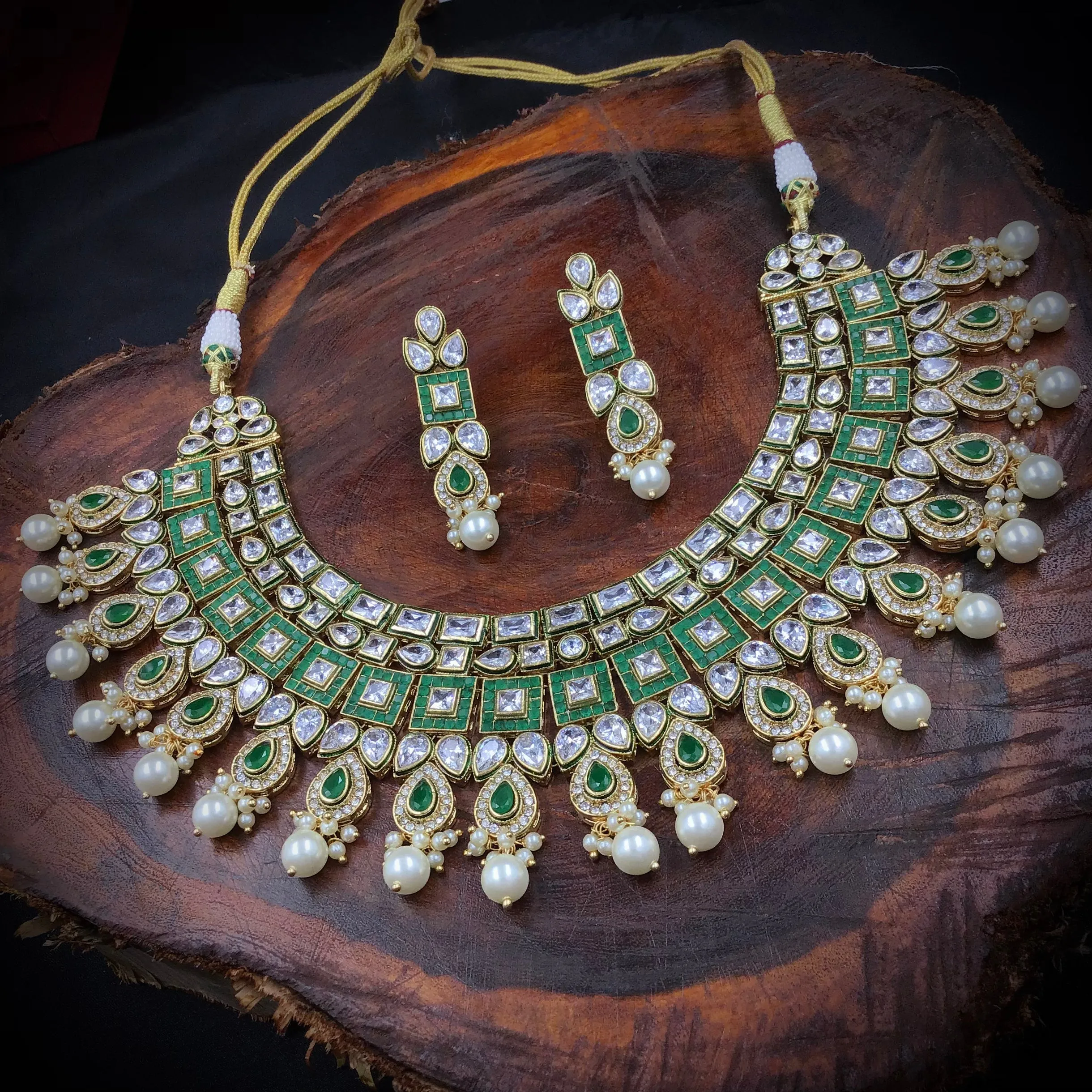 Polki Necklace Set 12555-9041