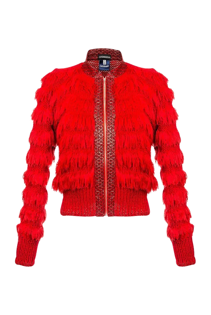 Red Fringe Bomber Jacket