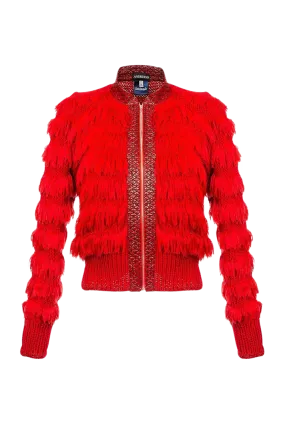 Red Fringe Bomber Jacket