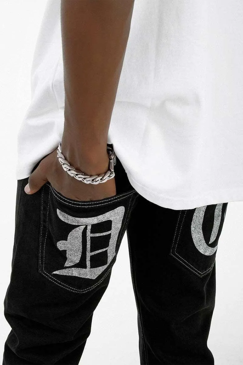 Roman Print Straight Jeans