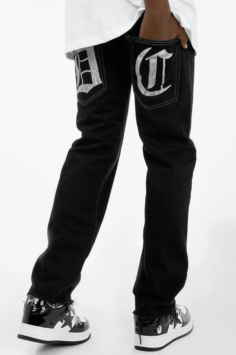 Roman Print Straight Jeans