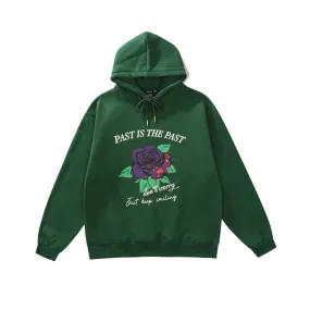 Rose Print Retro Fleece Hoodie