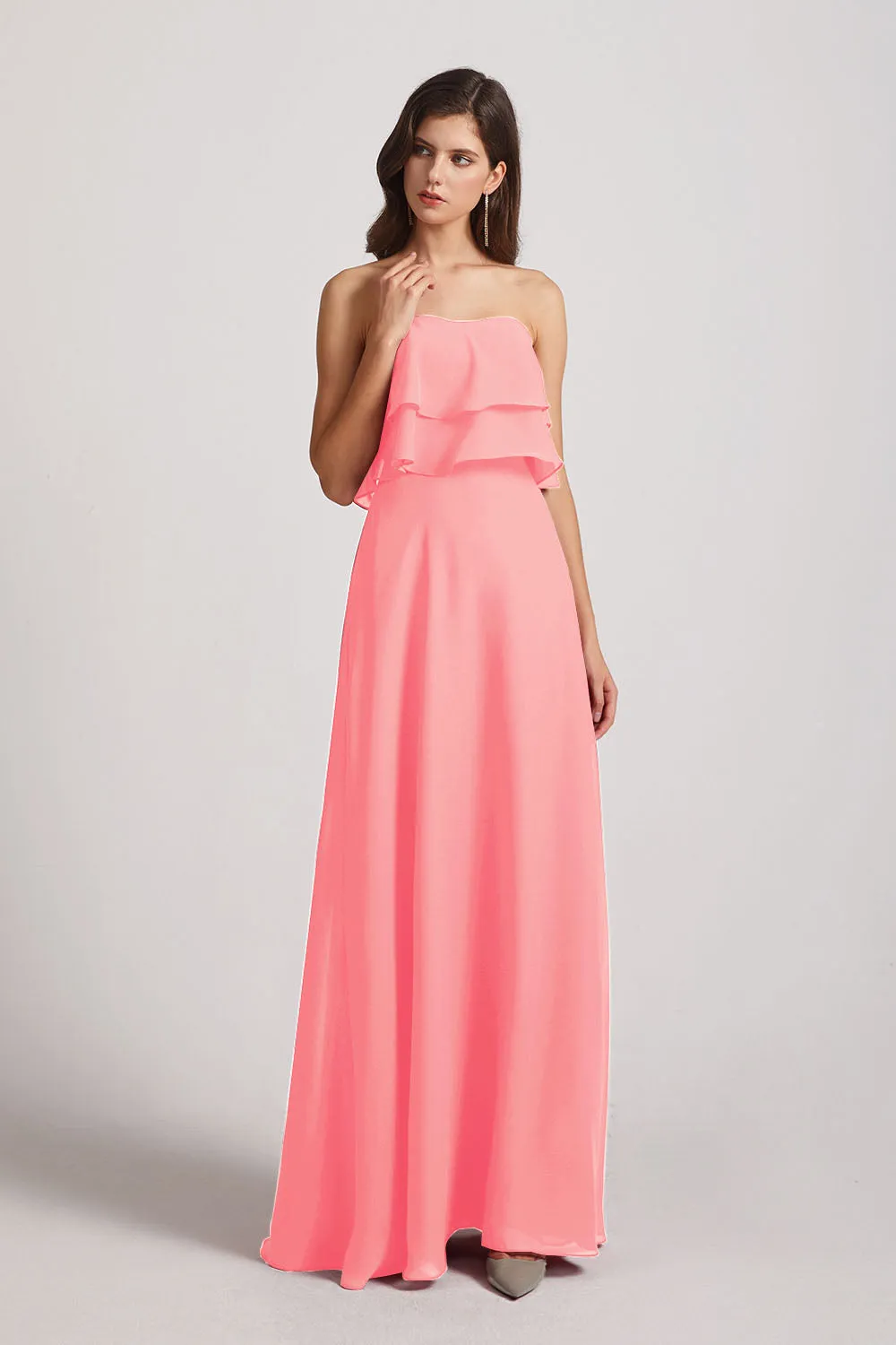 Strapless Chiffon Bridesmaid Dresses with Tiered Ruffles (AF0086)