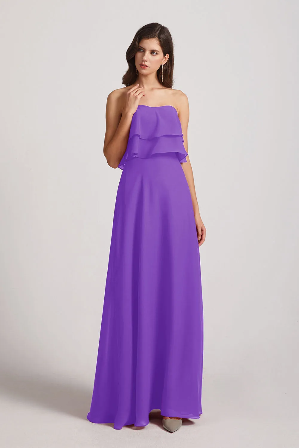 Strapless Chiffon Bridesmaid Dresses with Tiered Ruffles (AF0086)