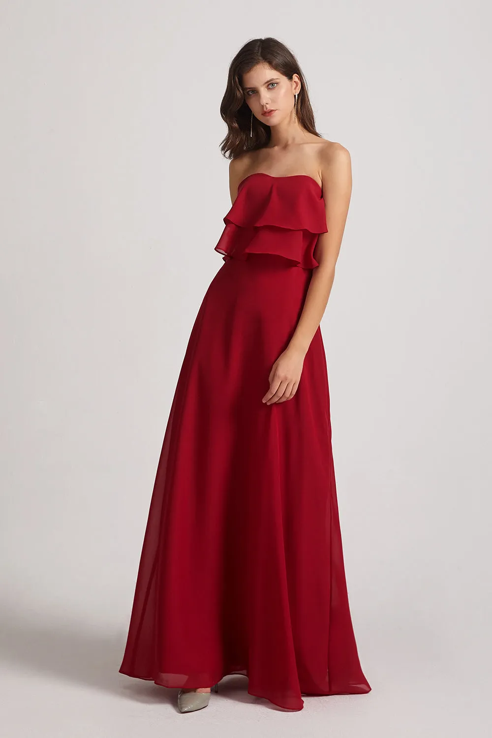 Strapless Chiffon Bridesmaid Dresses with Tiered Ruffles (AF0086)