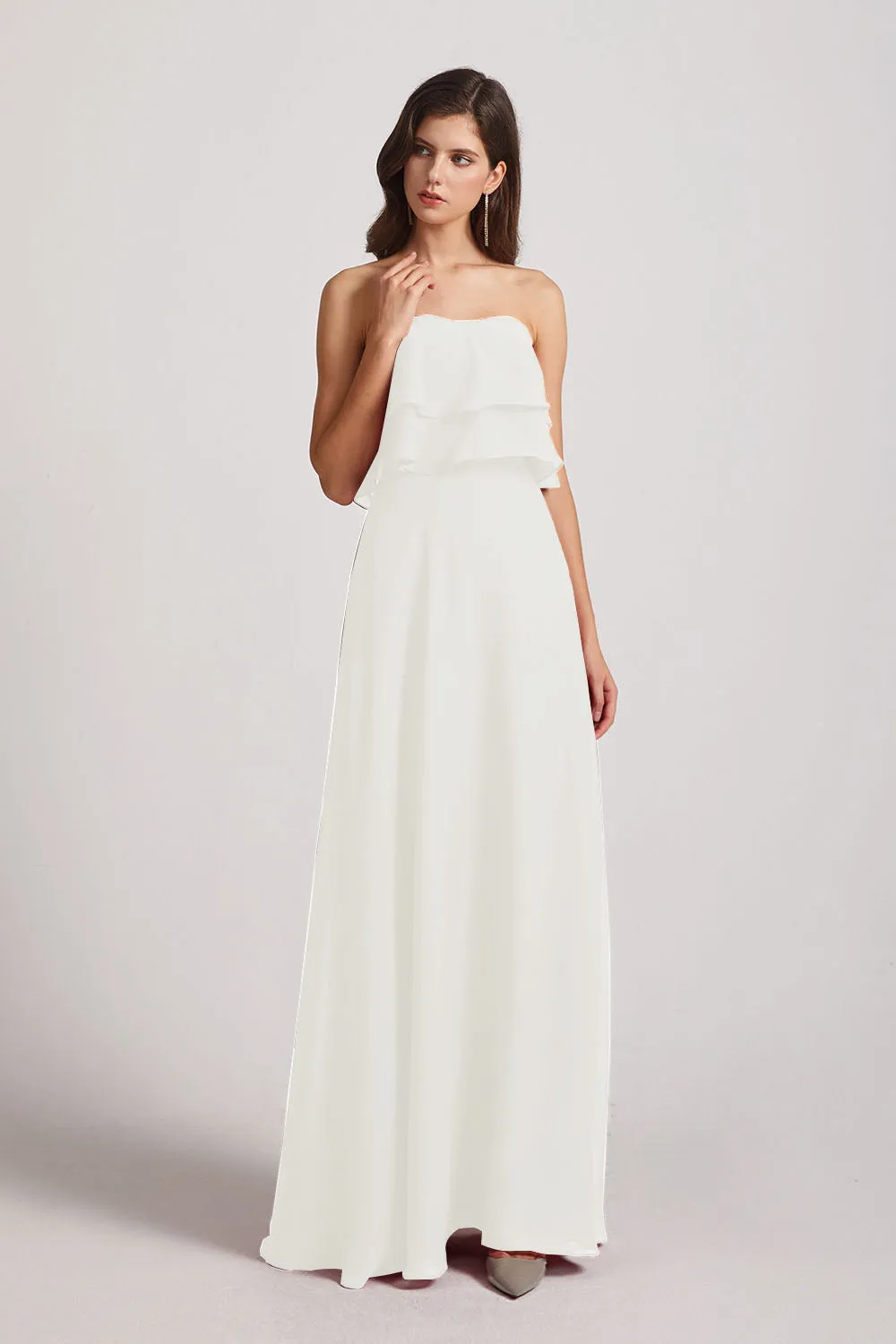 Strapless Chiffon Bridesmaid Dresses with Tiered Ruffles (AF0086)
