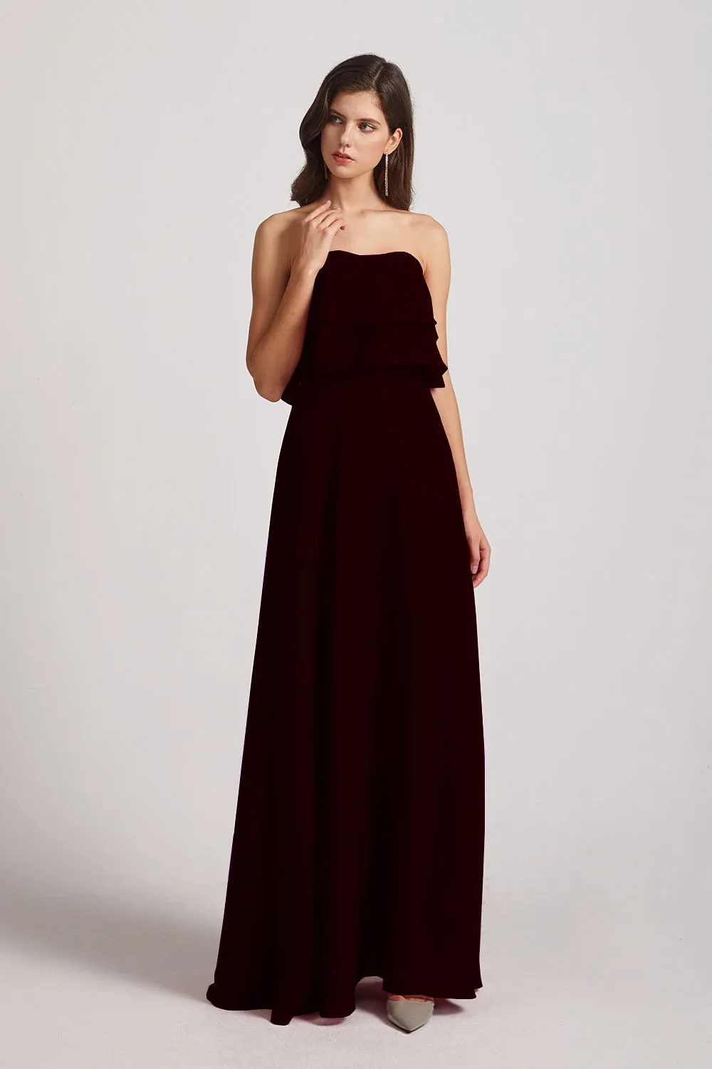 Strapless Chiffon Bridesmaid Dresses with Tiered Ruffles (AF0086)