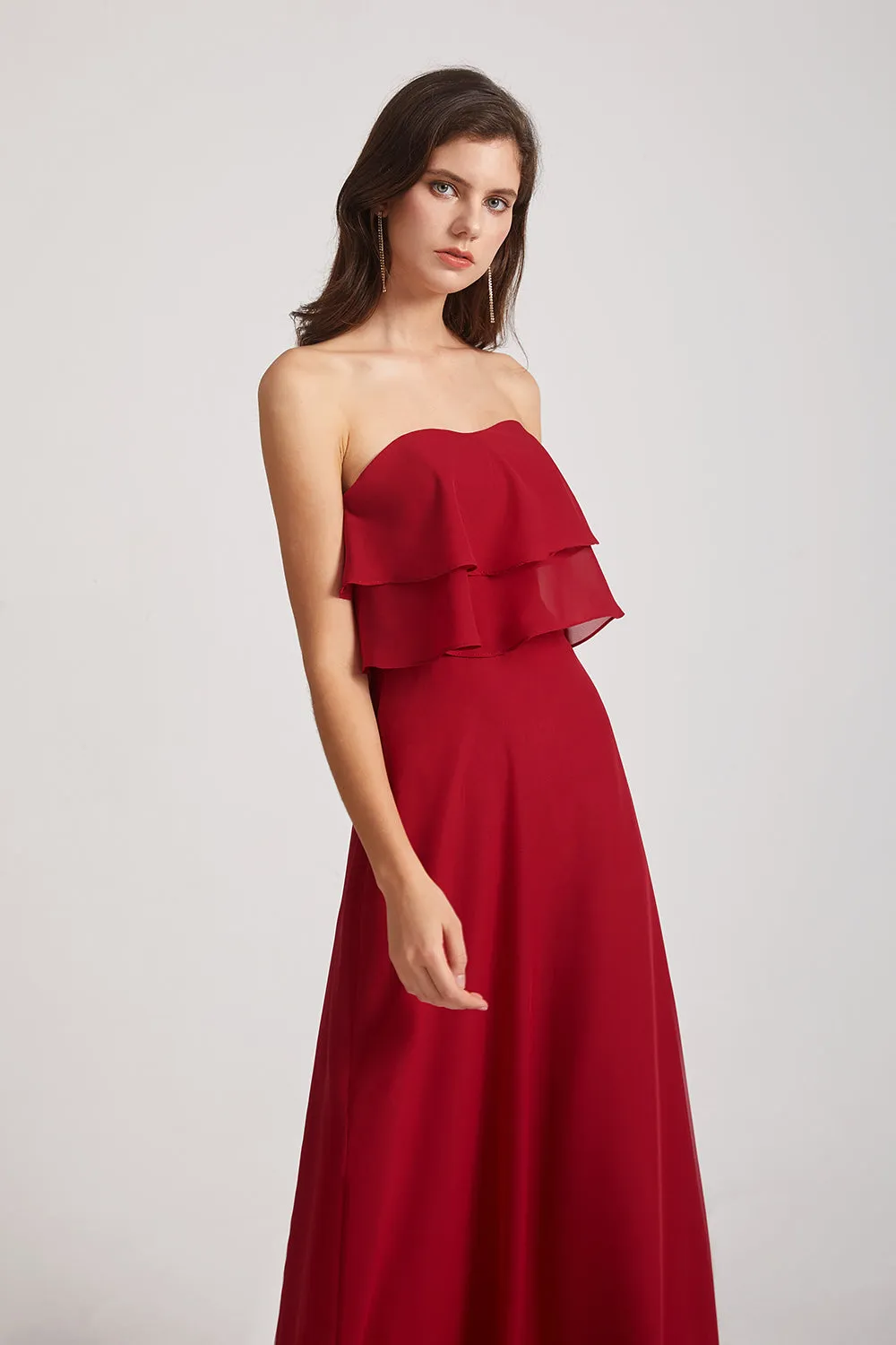 Strapless Chiffon Bridesmaid Dresses with Tiered Ruffles (AF0086)