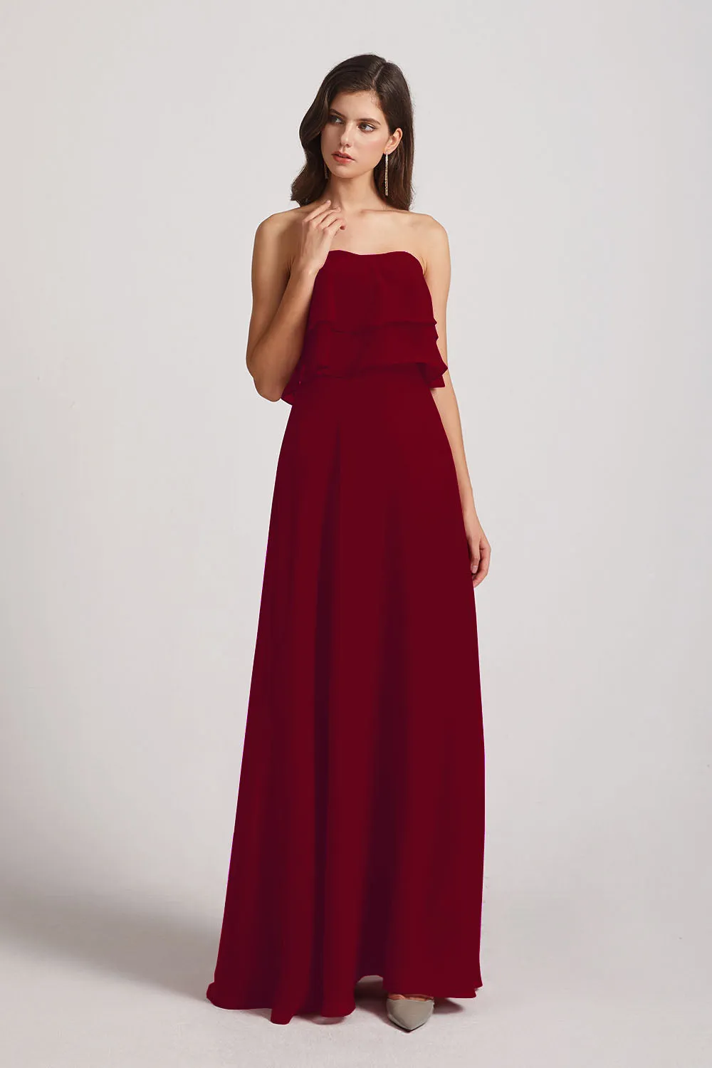 Strapless Chiffon Bridesmaid Dresses with Tiered Ruffles (AF0086)
