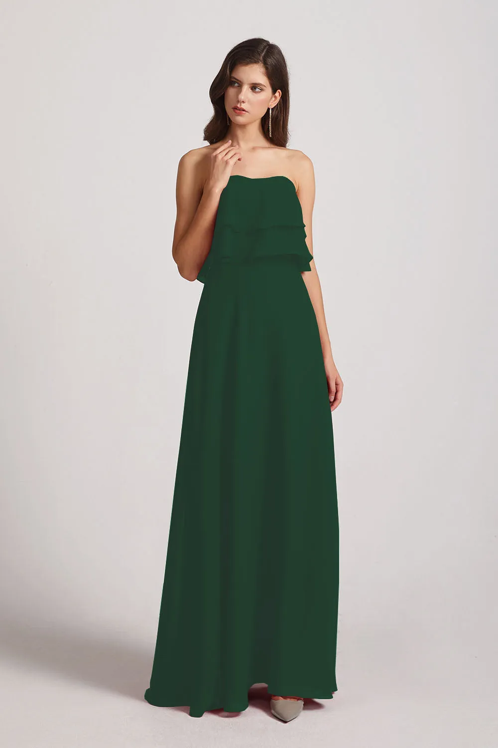 Strapless Chiffon Bridesmaid Dresses with Tiered Ruffles (AF0086)