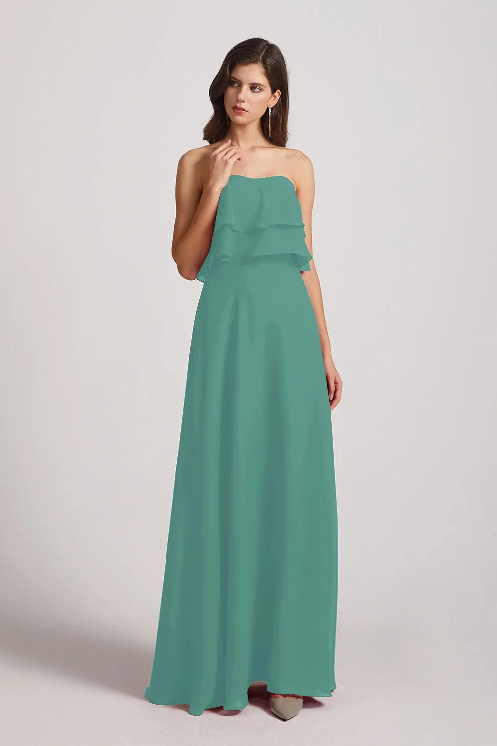 Strapless Chiffon Bridesmaid Dresses with Tiered Ruffles (AF0086)