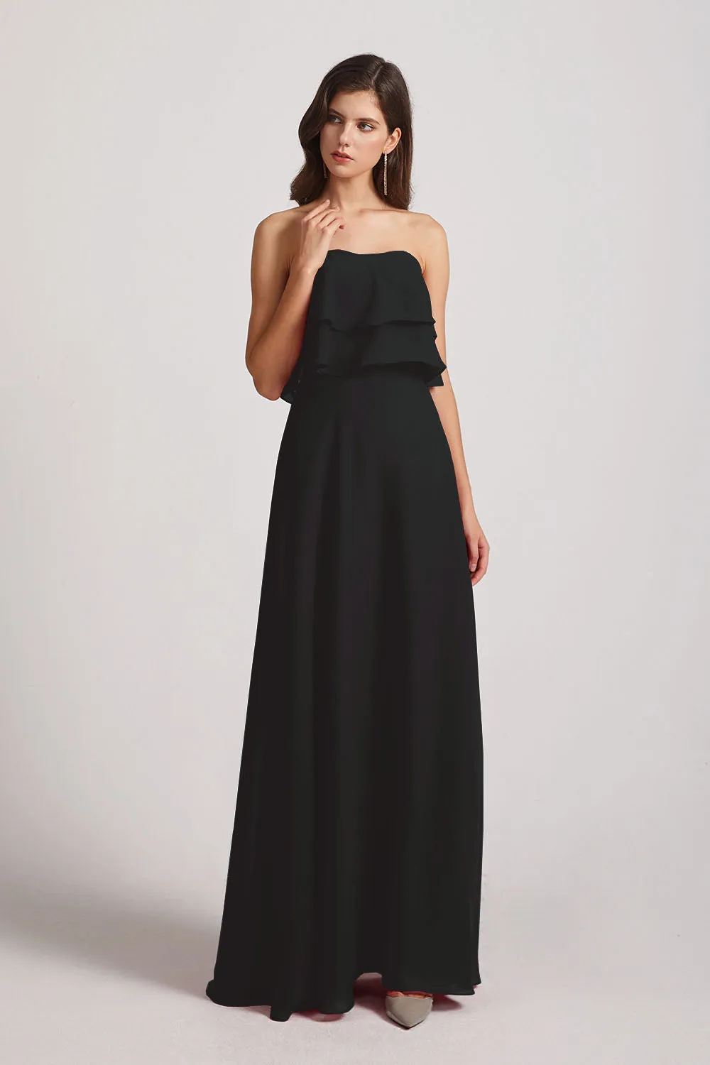 Strapless Chiffon Bridesmaid Dresses with Tiered Ruffles (AF0086)