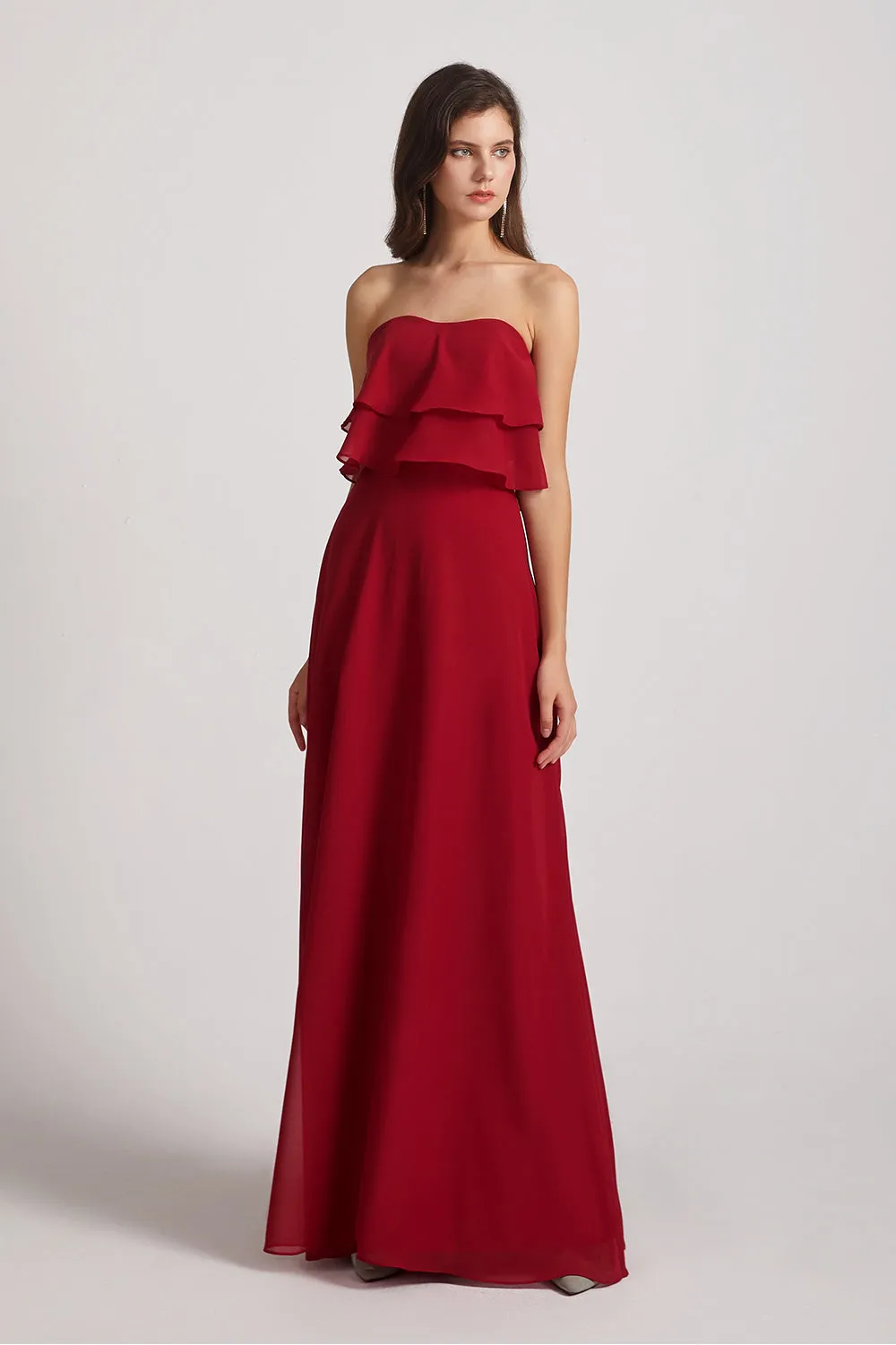 Strapless Chiffon Bridesmaid Dresses with Tiered Ruffles (AF0086)