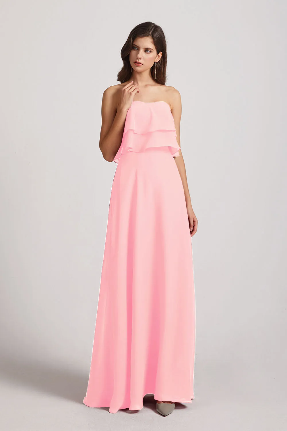 Strapless Chiffon Bridesmaid Dresses with Tiered Ruffles (AF0086)