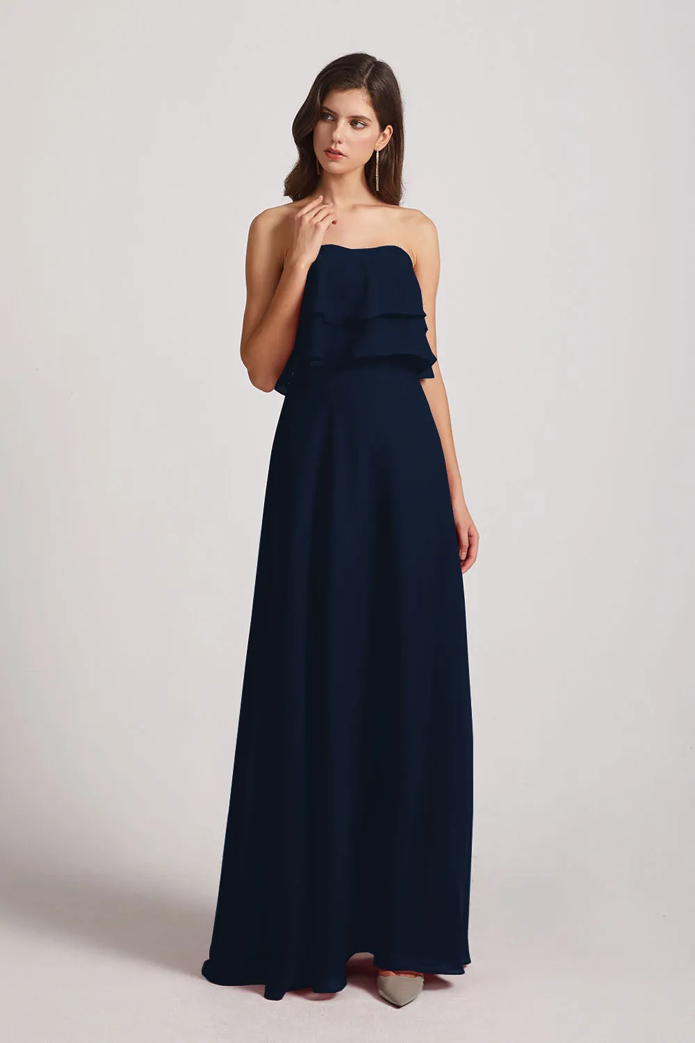Strapless Chiffon Bridesmaid Dresses with Tiered Ruffles (AF0086)