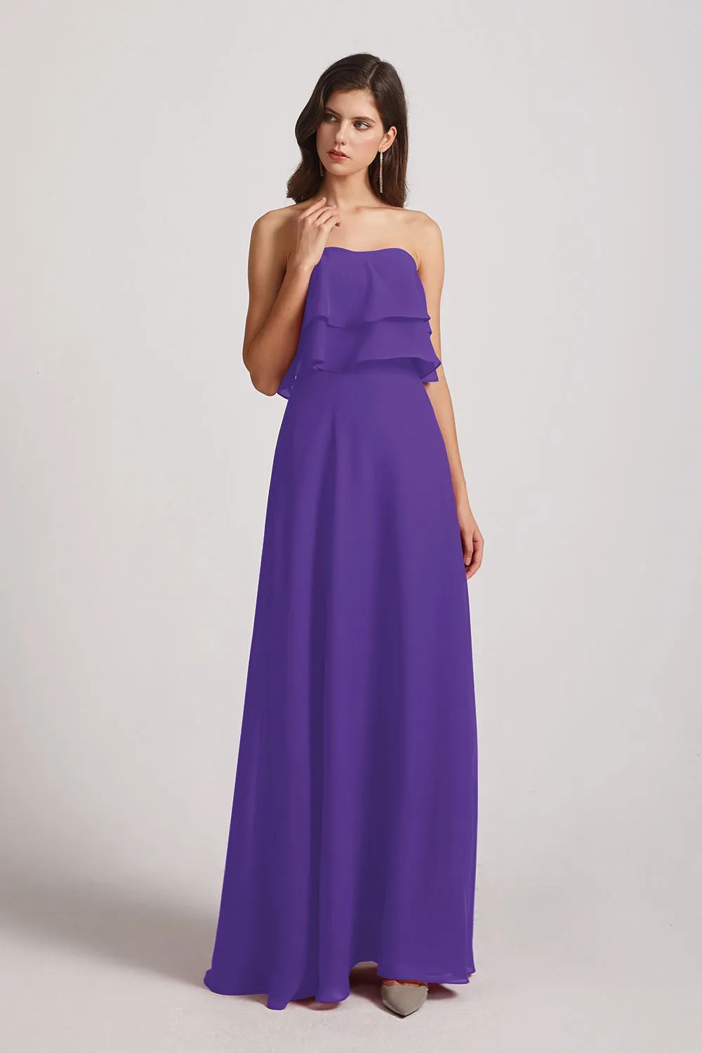 Strapless Chiffon Bridesmaid Dresses with Tiered Ruffles (AF0086)