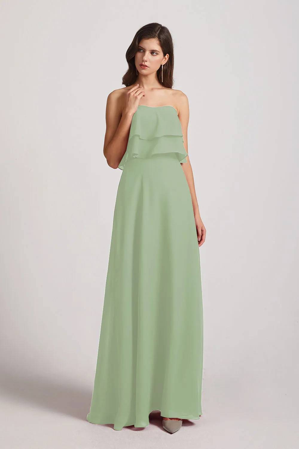 Strapless Chiffon Bridesmaid Dresses with Tiered Ruffles (AF0086)