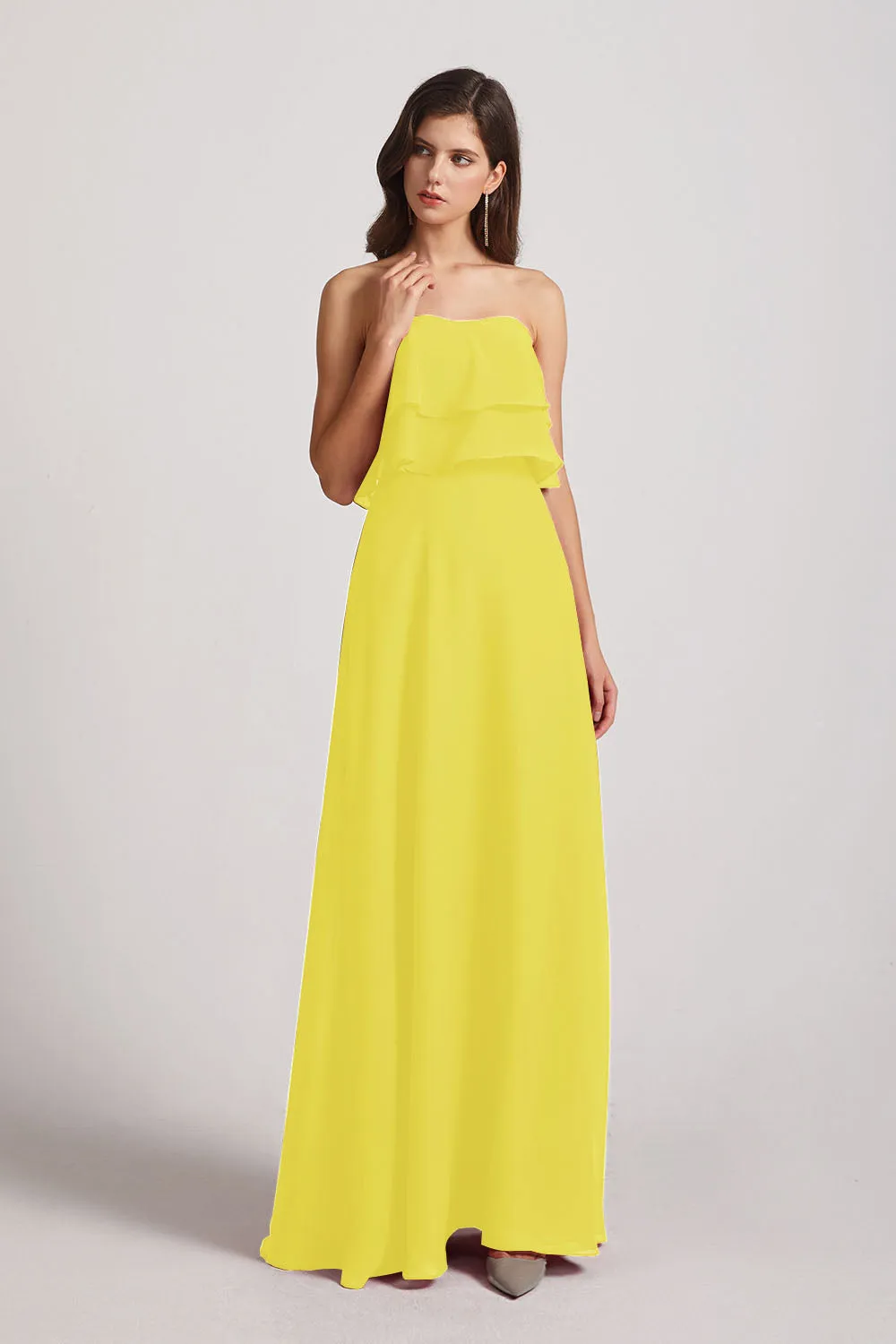 Strapless Chiffon Bridesmaid Dresses with Tiered Ruffles (AF0086)