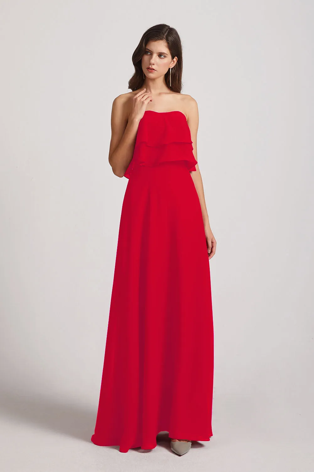 Strapless Chiffon Bridesmaid Dresses with Tiered Ruffles (AF0086)