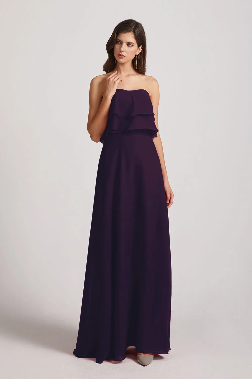 Strapless Chiffon Bridesmaid Dresses with Tiered Ruffles (AF0086)