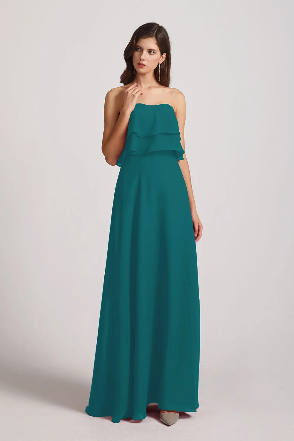 Strapless Chiffon Bridesmaid Dresses with Tiered Ruffles (AF0086)