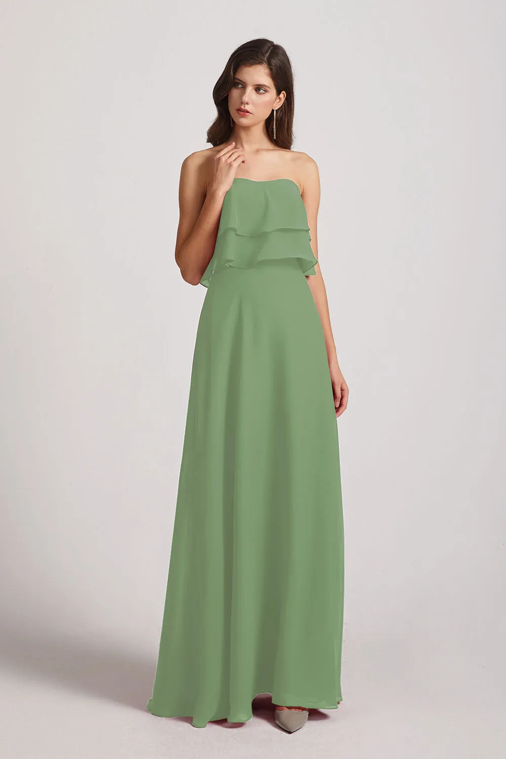 Strapless Chiffon Bridesmaid Dresses with Tiered Ruffles (AF0086)