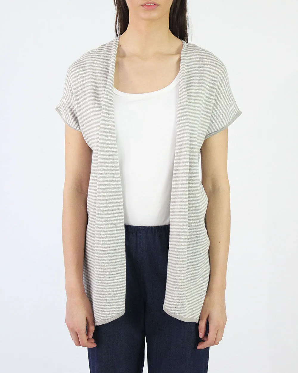 Striped Short Sleeve Knit Summer Cardigan