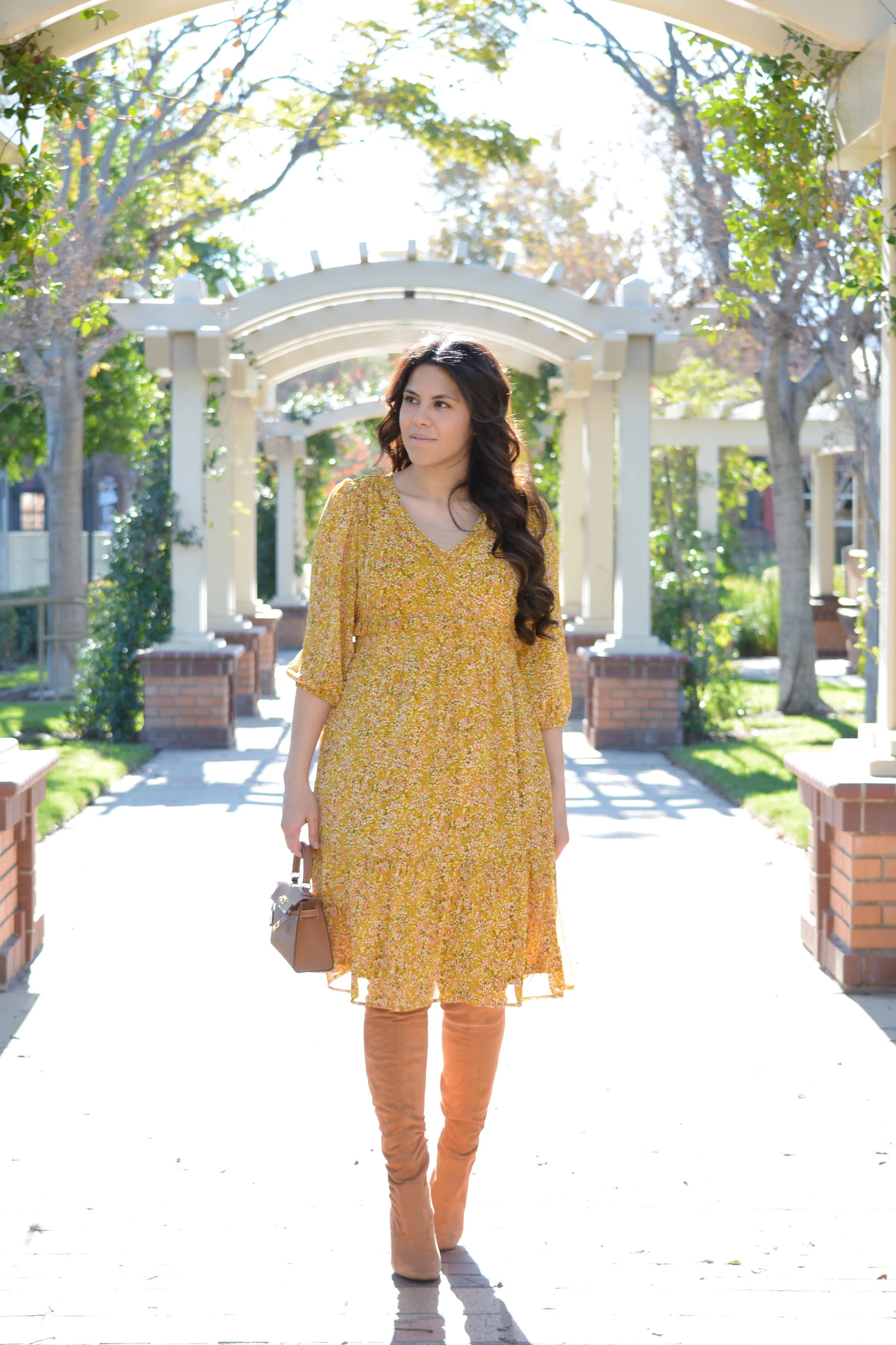 Theodora Mustard Floral Midi dress