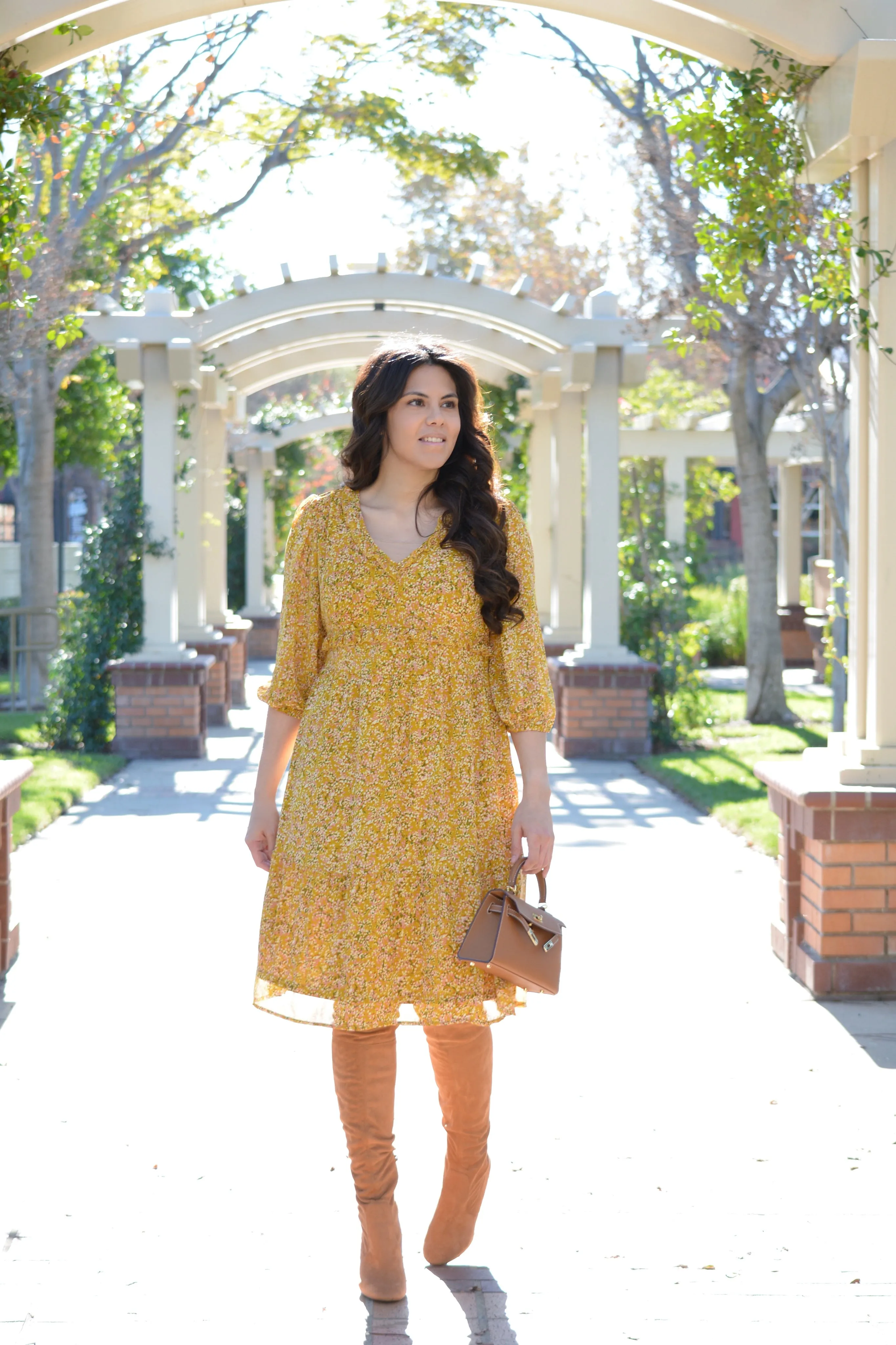 Theodora Mustard Floral Midi dress