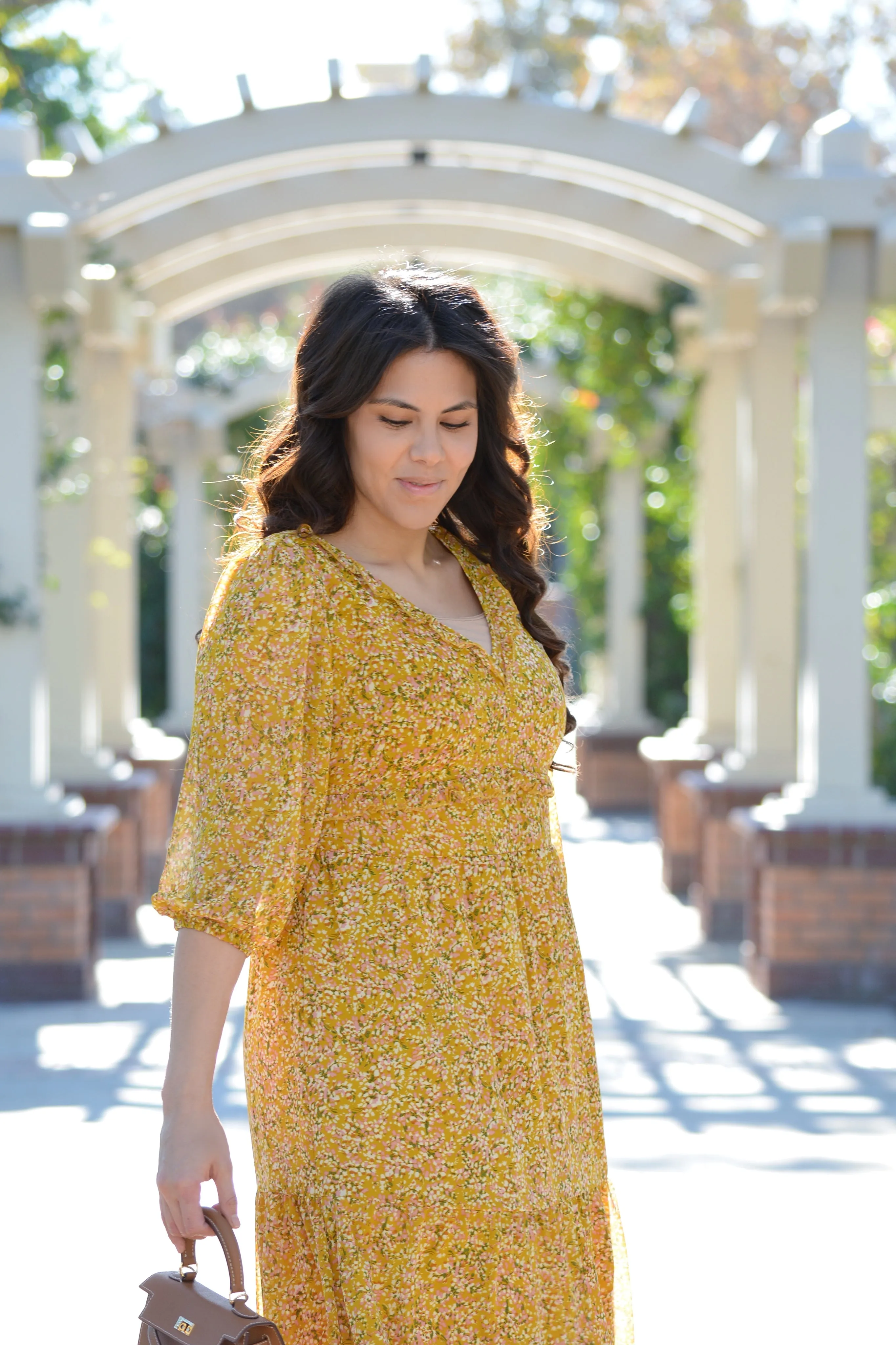 Theodora Mustard Floral Midi dress