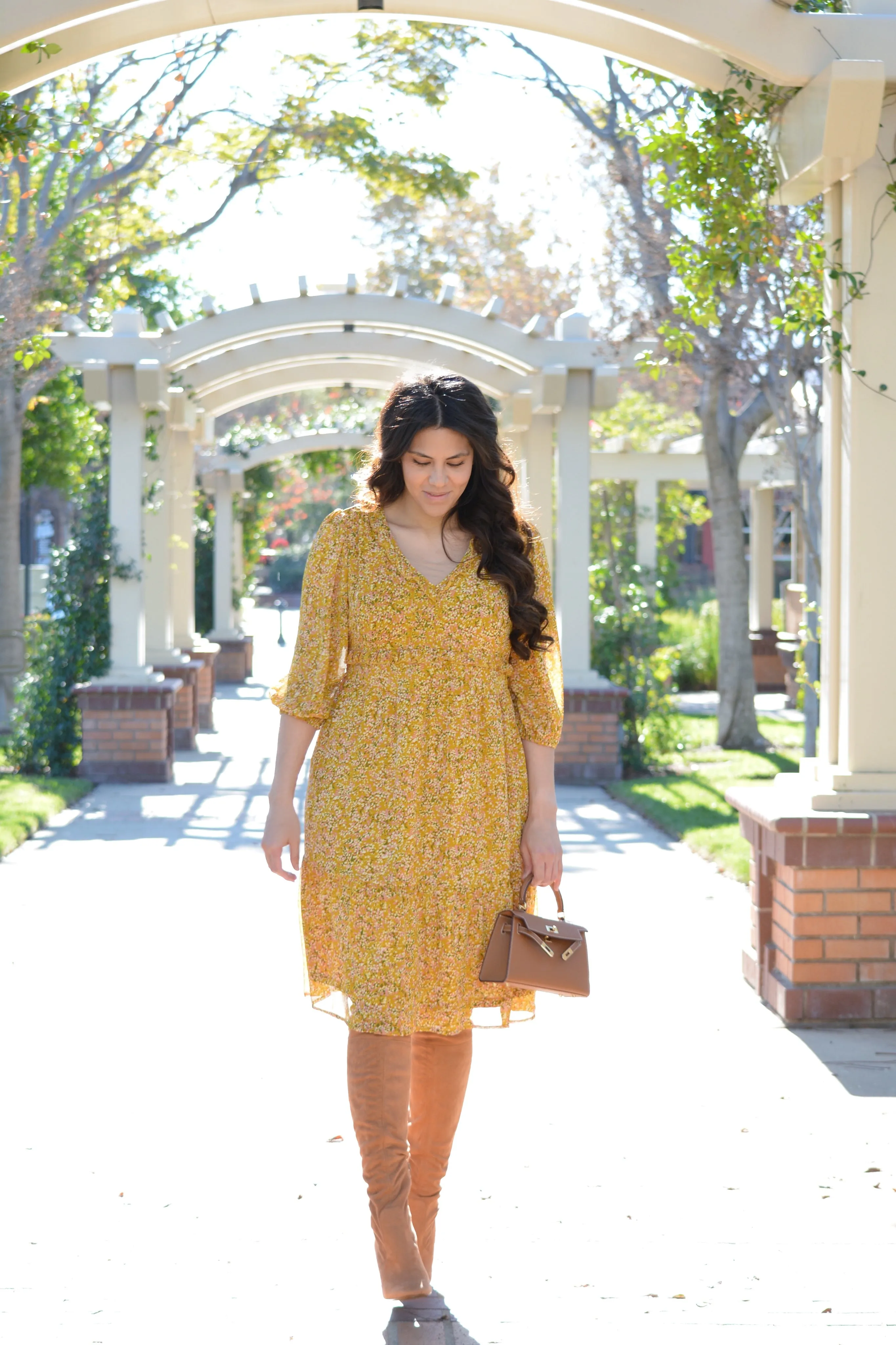 Theodora Mustard Floral Midi dress