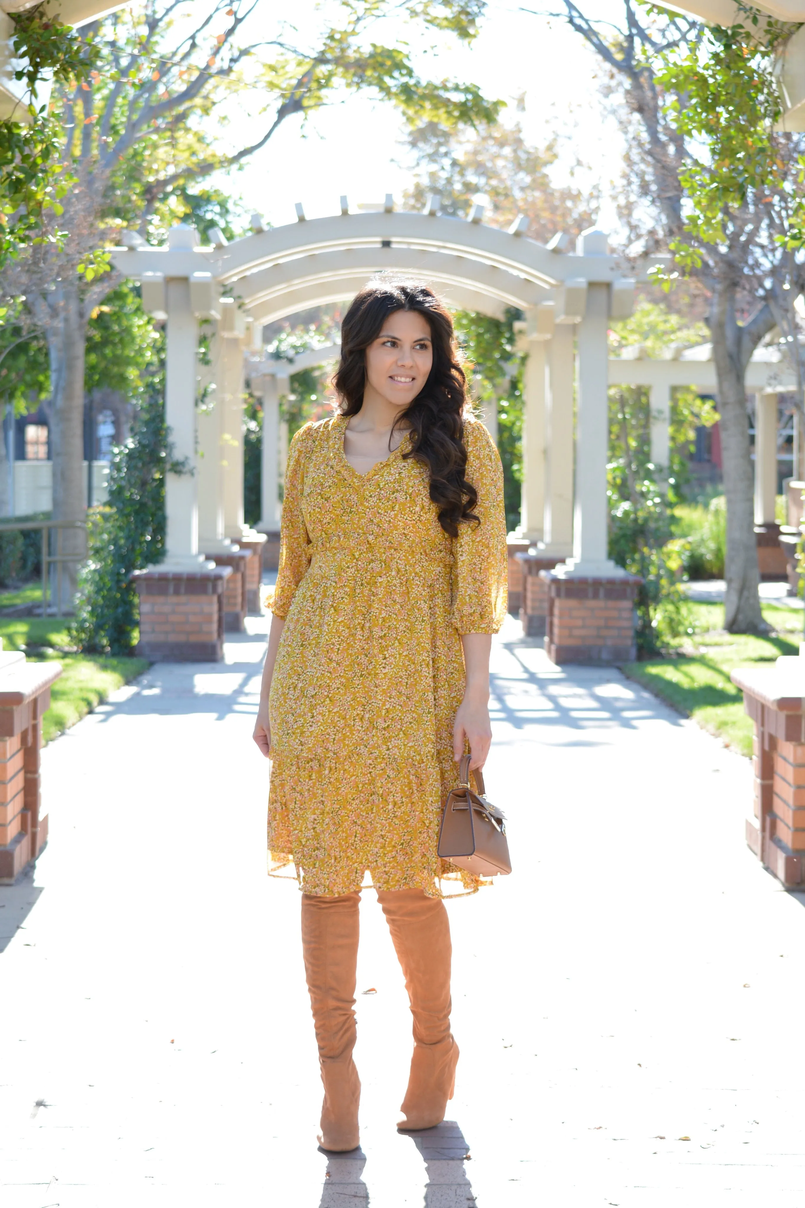 Theodora Mustard Floral Midi dress