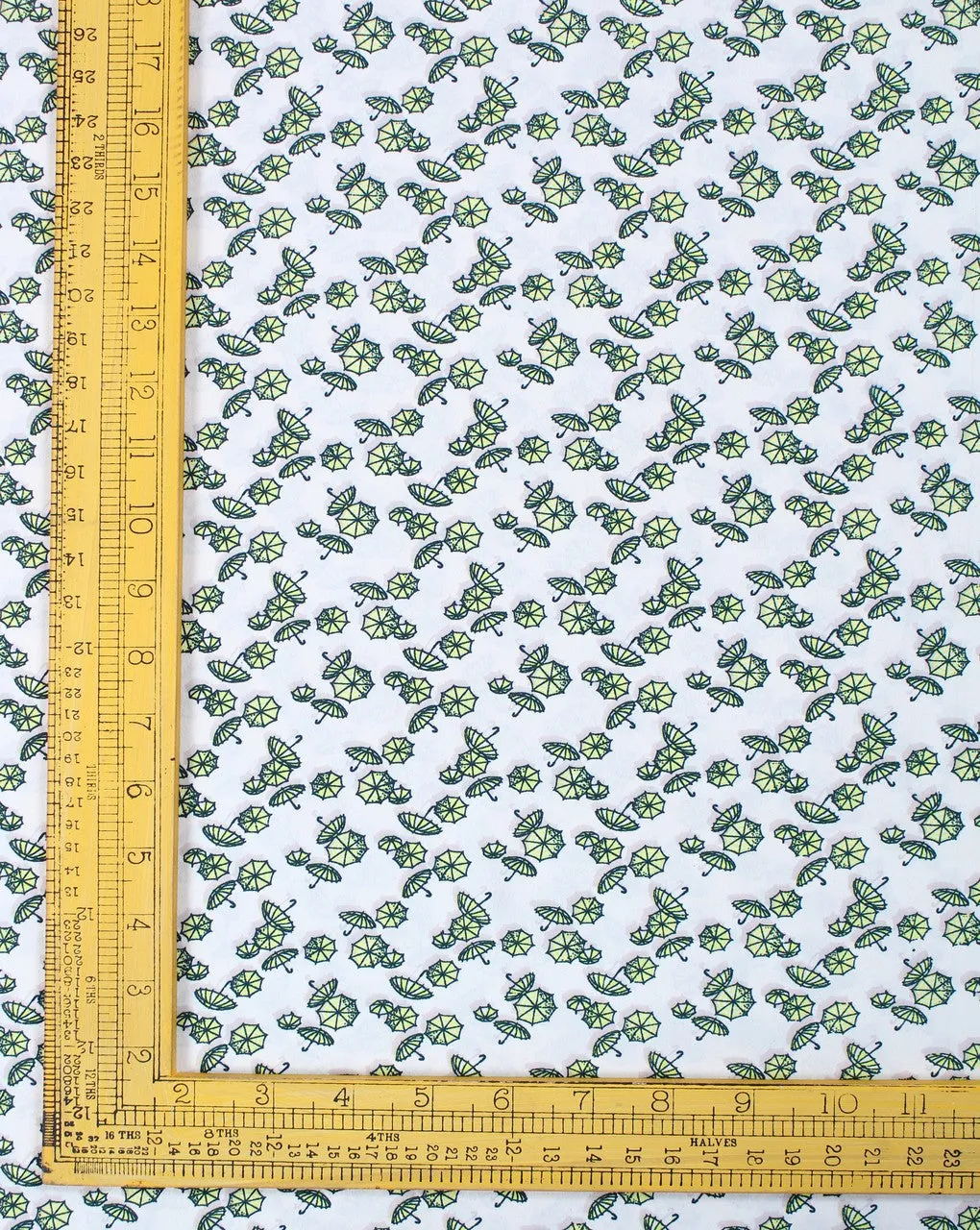White And Green Umbrella Design Polyester Crepe Fabric