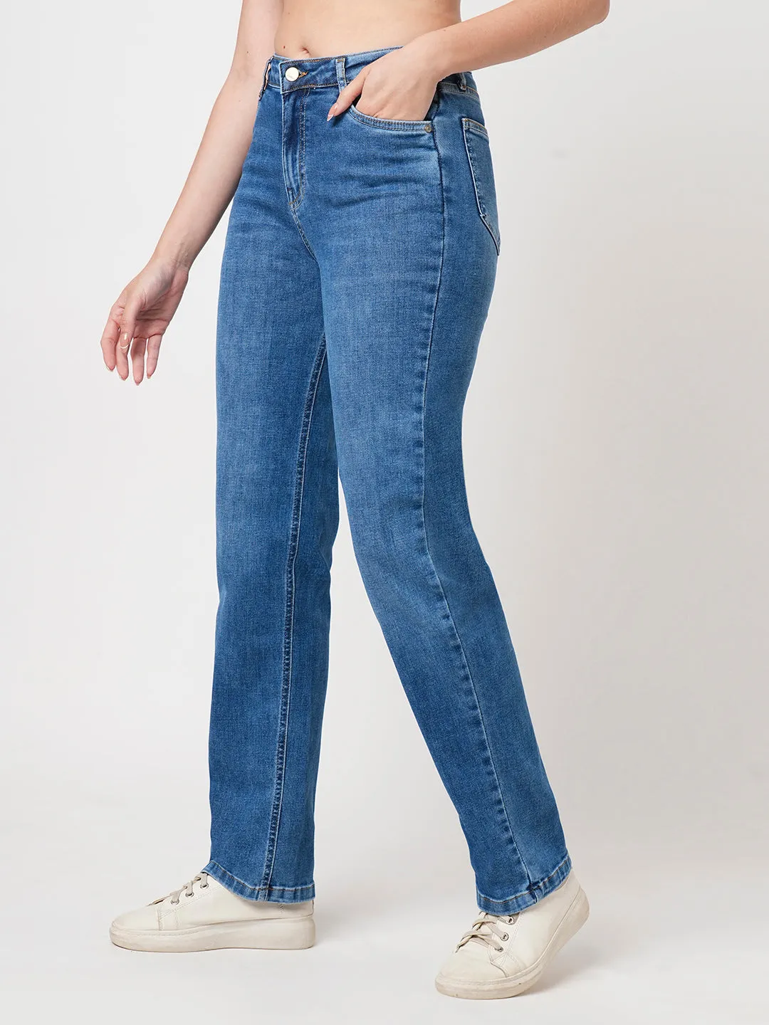 Women Blue High-Rise Relaxed Straight Fit Jeans