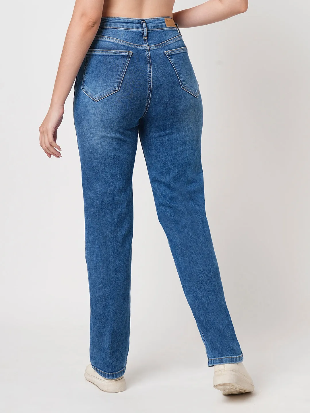 Women Blue High-Rise Relaxed Straight Fit Jeans